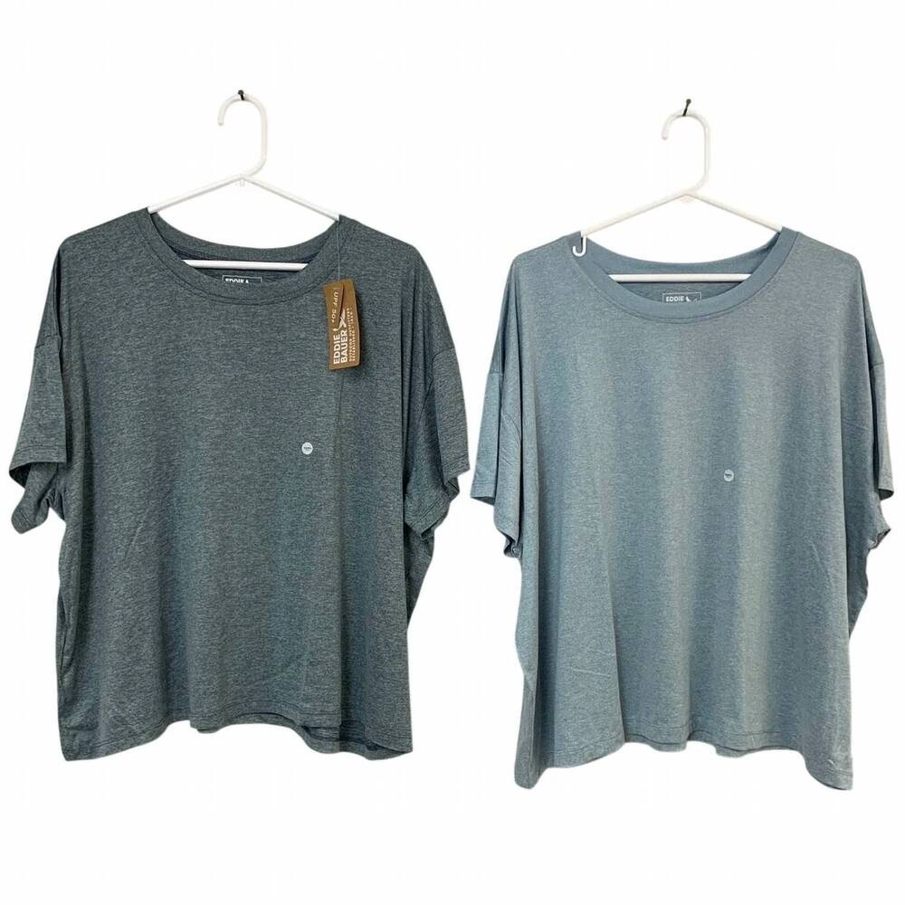 NEW EDDIE BAUER women's surreal travel crew 2 piece shirt in light marine blue